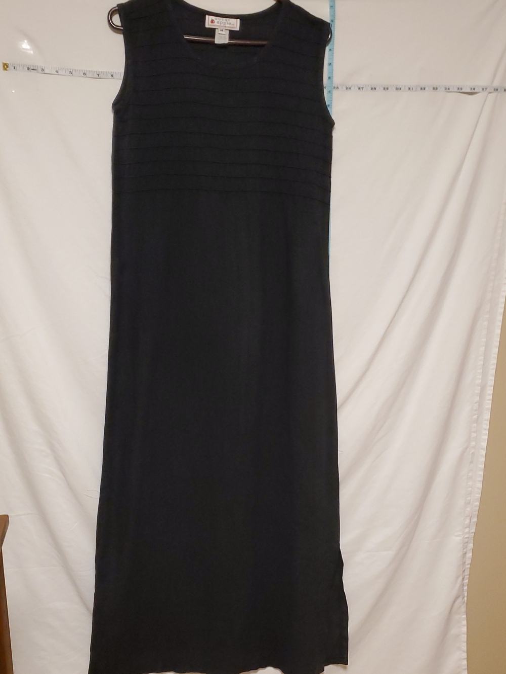 Vintage Susan Apple Black Cotton Denim Maxi Sleeveless Dress Med Minimalist
